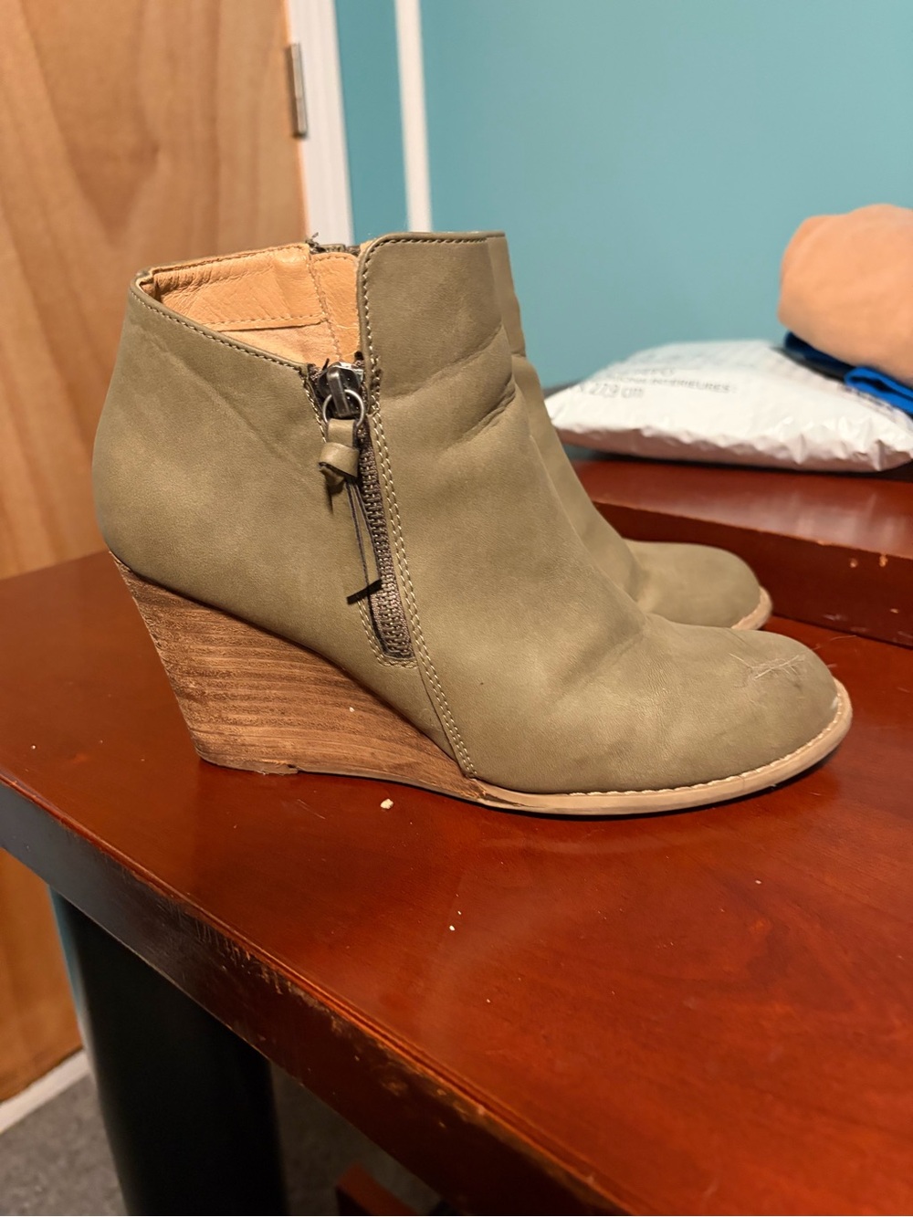 Olive Green Wedge Ankle Boots - Women